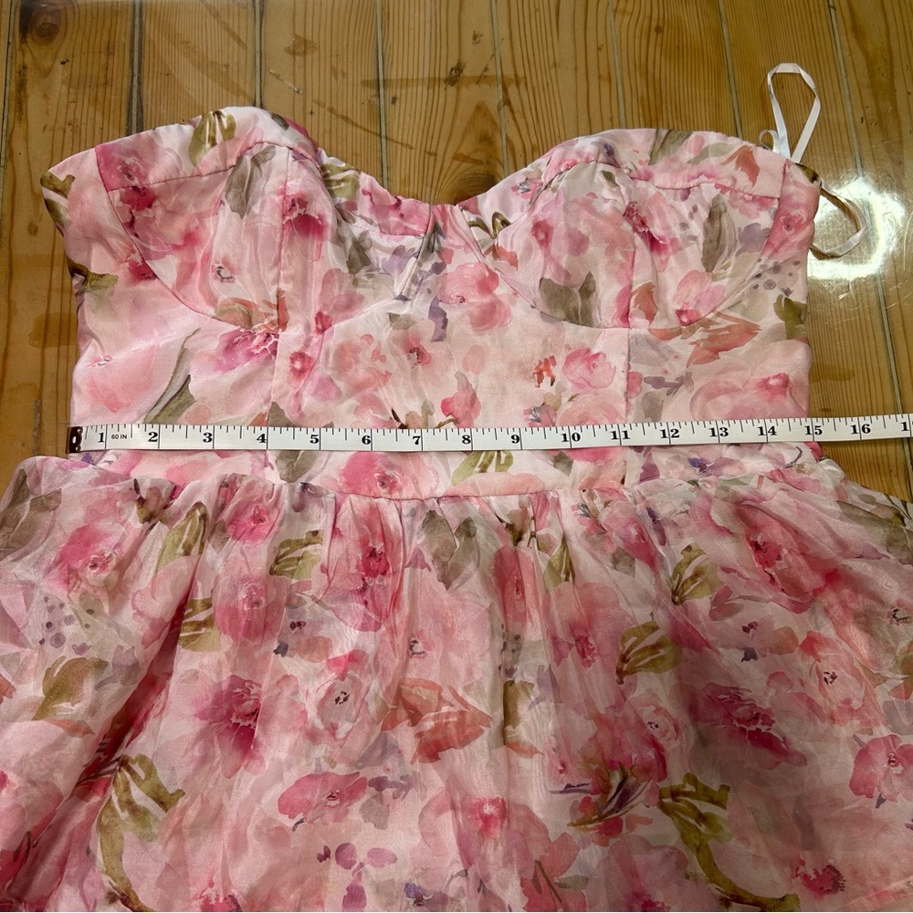 Pristine Cutie Light Pink Floral Organza Bustier Midi Dress - Picture 9 of 10
